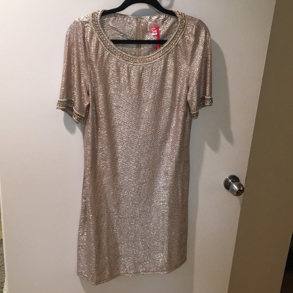 Gold Short Sleeve Julie Brown Dress metallic